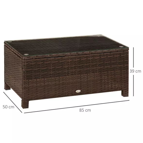 Outsunny PE Rattan Garden Coffee Table with Glass Table Top - Brown - 3