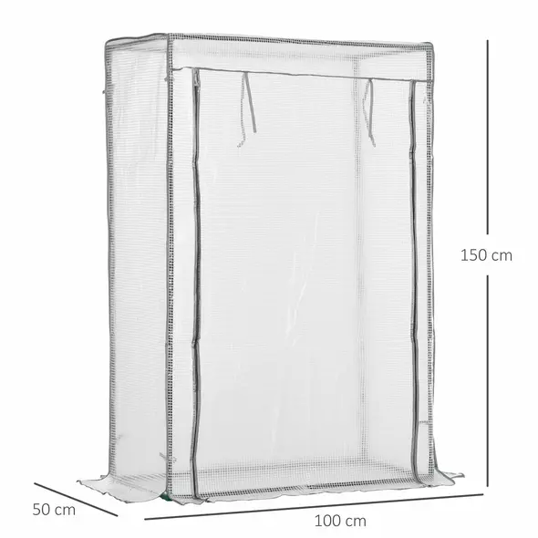 Outsunny 100 x 50 x 150cm Tomato Greenhouse with Roll-up Door, Mini Greenhouse with PE Cover, Outdoor Grow House Small Green House for Yard, Balcony, Garden, White - 3