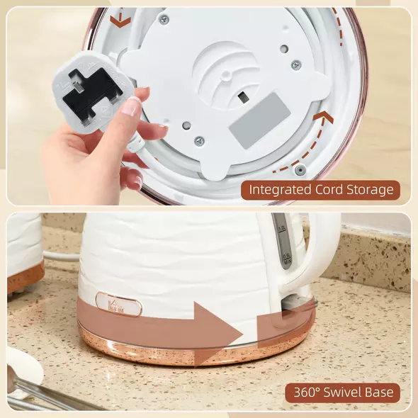 HOMCOM 3kW Rapid Boil Honeycomb Kettle - Cream - 9