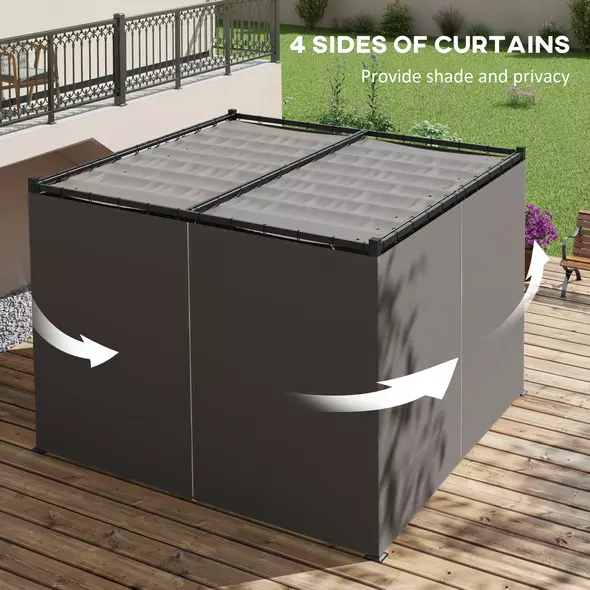 Outsunny 3 x 3m Moving Canopy Metal Pergola, with Curtains - Grey - 5