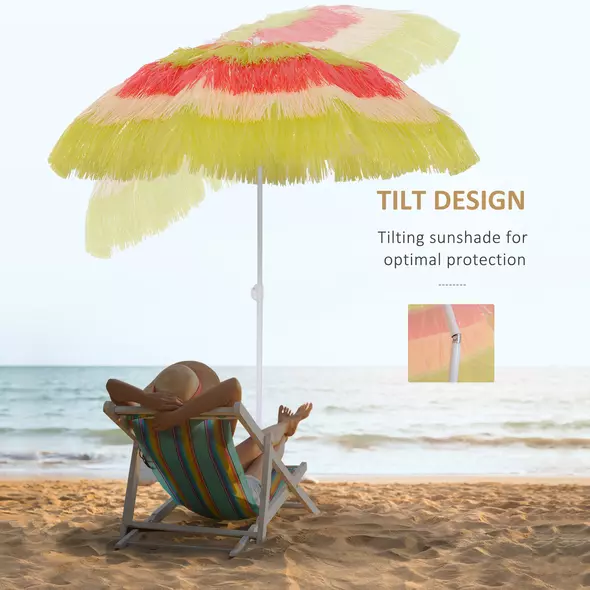 Outsunny 1.6m Garden Hawaii Parasol, Patio Beach Sun Umbrella Sunshade Hawaiian Folding Tilting Crank Parasol (Multicolour) - 6