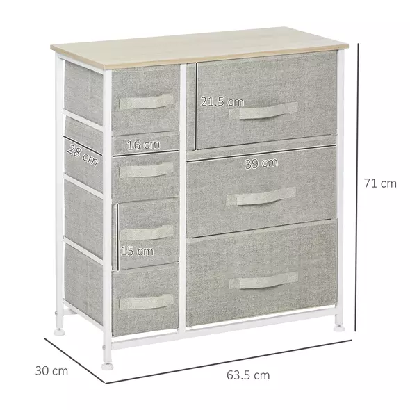 HOMCOM Chest of Drawers with 7 Drawers, Fabric Drawers with Large Storage Space, Drawers Dresser with Metal Frame, Adjustable Feet for Bedroom Living Room, Light Grey - 3