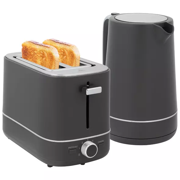 HOMCOM Kettle and Toaster Set, 1.7L 3000W Fast Boil Kettle & 2 Slice Toaster Kitchen Set with 6 Level Browning Controls, Defrost, Reheat, Grey - 1