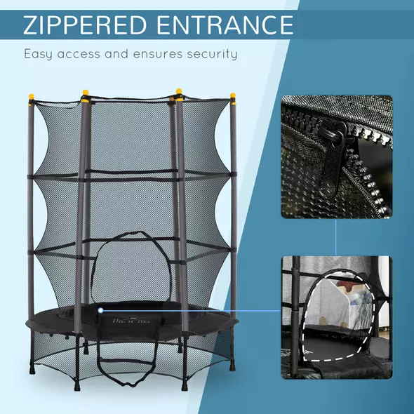 HOMCOM 4.6FT/55" Kids Trampoline with Enclosure Net, Outdoor Indoor Use, for Ages 3-10 Years, Black - 4