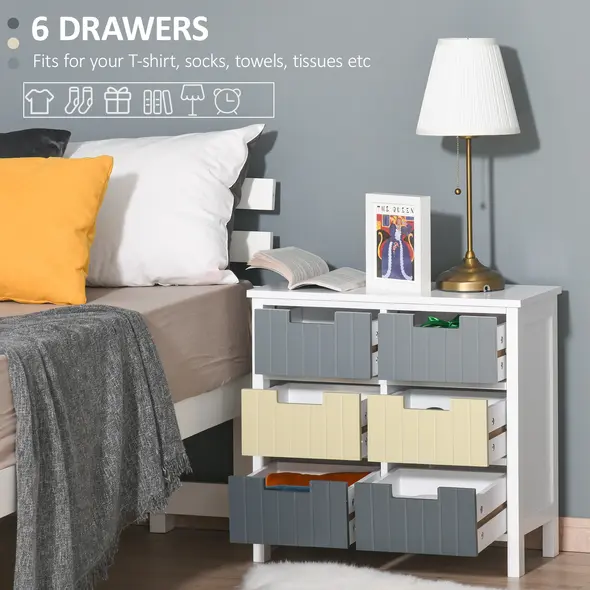 HOMCOM 6 Drawer Storage Tower, Dresser Chest with Wood Top, Organiser Unit for Closets Bedroom Nursery Room Hallway - 4