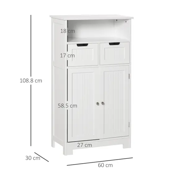 kleankin Bathroom Cabinet, Free Standing Bathroom Storage Cabinet with 2 Drawers and Adjustable Shelf, Small Bathroom Storage Unit, White - 2