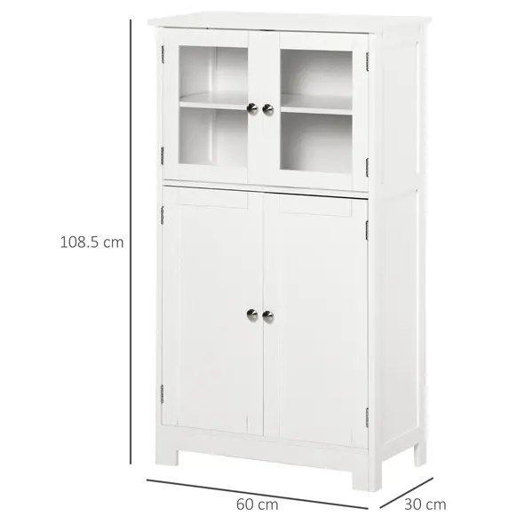 kleankin Bathroom Floor Cabinet, Freestanding Kitchen Cupboard with 2 Drawers, Adjustable Shelves and Tempered Glass Door, Wooden  Storage Unit for Living Room Kitchen Hallway - 2