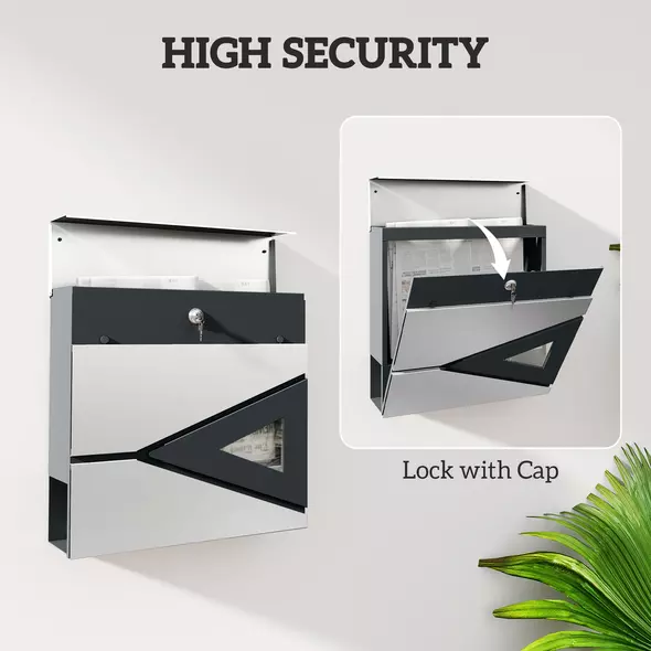 HOMCOM Wall Mounted Post Box with Viewing Window, 2 Lock, Modern Galvanised Steel Mailbox with Copper Core, Weatherproof Letterbox for Outdoor Use, Easy to Install, Silver - 5