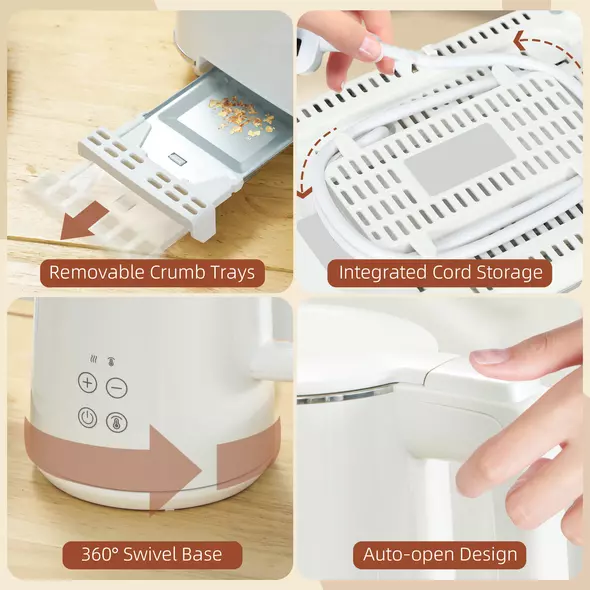 HOMCOM Polished Stainless Steel Kettle and Toaster Set - White - 9