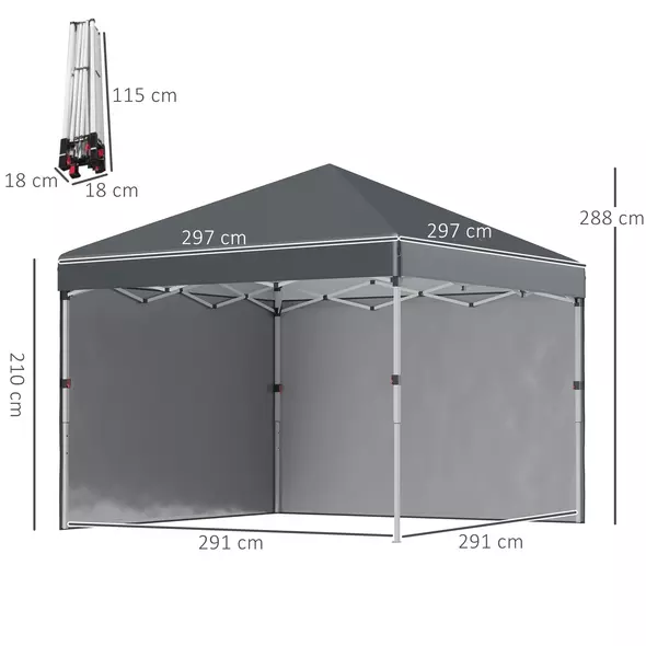 Outsunny 3 x 3 (M) Pop Up Gazebo, UPF 30+ with 2 Sidewalls, Leg Weight Bags and Wheeled Bag, Height Adjustable Party Tent Event Shelter for Garden, Patio, Dark Grey - 3