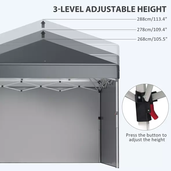 Outsunny 3 x 3 (M) Pop Up Gazebo, UPF 30+ with 2 Sidewalls, Leg Weight Bags and Wheeled Bag, Height Adjustable Party Tent Event Shelter for Garden, Patio, Dark Grey - 5