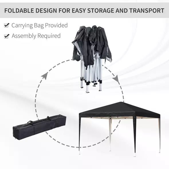 Outsunny 3 x 3M Garden Pop Up Gazebo Height Adjustable Marquee Party Tent Wedding Canopy with Carrying Bag, Black - 5