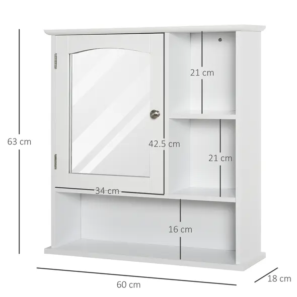 kleankin Bathroom Cabinet, Wall Mount Storage Organizer with Mirror, Adjustable Shelf for Bathroom, Kitchen, Bedroom, White - 2
