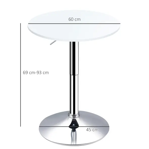 HOMCOM Bar Table Φ60cm Adjustable Height Round Bistro Table w/ Swivel Top Metal Frame Counter Surface Stylish Kitchen Conservatory White - 2