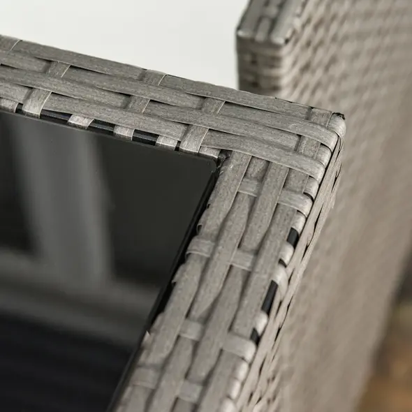 Outsunny 2 Seater Rattan Cube Garden Furniture Set, Rattan Dining Set with Cushions, Outdoor Dining Table and Chairs with 2 Armchairs, 2 Stools, Rectangular Glass Top Table for Patio, Balcony, Grey - 8