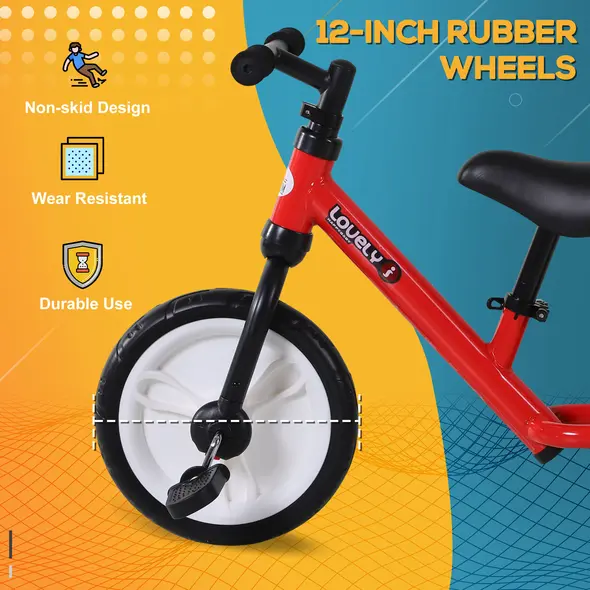 HOMCOM 11 Inch Kids Balance Bike Training Pedal Bicycle W/ Removable Stabilizers EVA Tyres Adjustable Seat Height 2 to 5 Years Gift for Boys Girls Red - 6