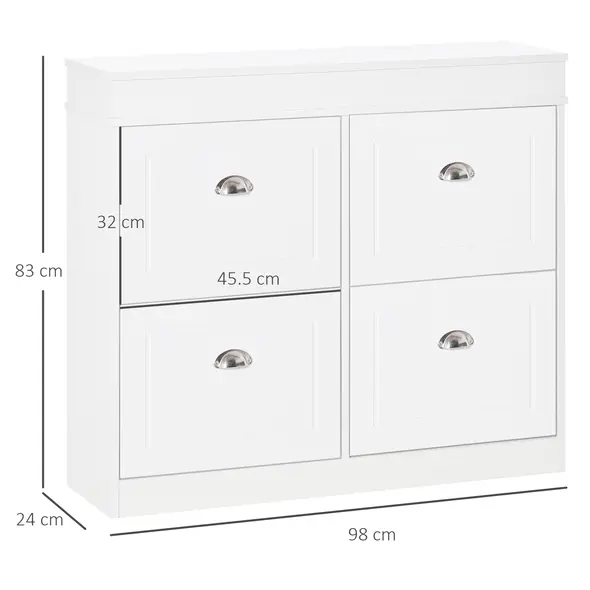 HOMCOM Shoe Cabinet with 4 Flip Drawers Wood Tipping Bucket Narrow Storage Cupboard with Adjustable Shelf Hall Organizer for Entrance Foyer White - 2