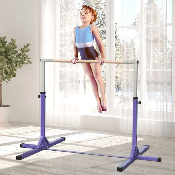 HOMCOM Steel Frame Adjustable Horizonal Gymnastics Bar For Kids Home Gym Training Purple - 1
