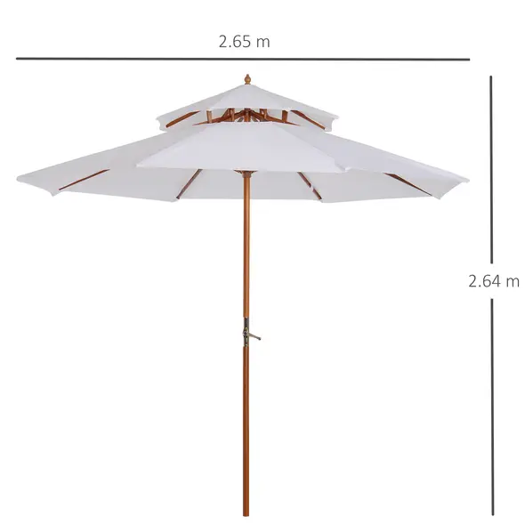 Outsunny 2.7m Elegant Wooden Frame Parasol Umbrella - White - 2