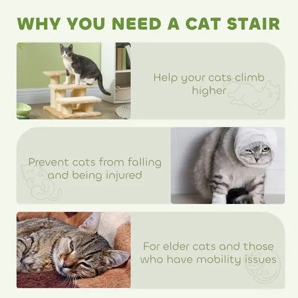 PawHut Pet Stairs 3-step Pet Ladder Cat dog Stairs Climb Ladder Cat Tree, Beige - 6