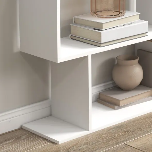 HOMCOM Bookcase, 6 Tier Shelf S Shaped Bookshelf, Storage Unit, Display Shelf for Living Room, Bedroom, Home Office, Plant, White - 8