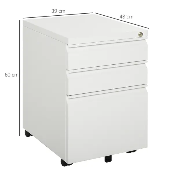 Vinsetto 3 Drawer Filling Cabinet, Mobile Metal File Cabinet with Anti-tilt Design for Letter, A4, Legal Size, White - 2