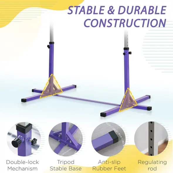 HOMCOM Steel Frame Adjustable Horizonal Gymnastics Bar For Kids Home Gym Training Purple - 5