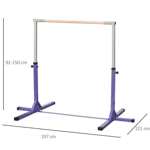 HOMCOM Steel Frame Adjustable Horizonal Gymnastics Bar For Kids Home Gym Training Purple - 2