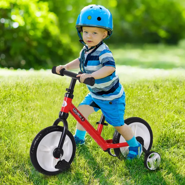 HOMCOM 11 Inch Kids Balance Bike Training Pedal Bicycle W/ Removable Stabilizers EVA Tyres Adjustable Seat Height 2 to 5 Years Gift for Boys Girls Red - 1