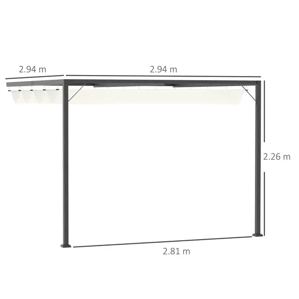 Outsunny 3 x 3(m) Outdoor Lean To Pergola Retractable Canopy Wall Mounted Gazebo Patio Shelter Sun Shade, Cream White - 2
