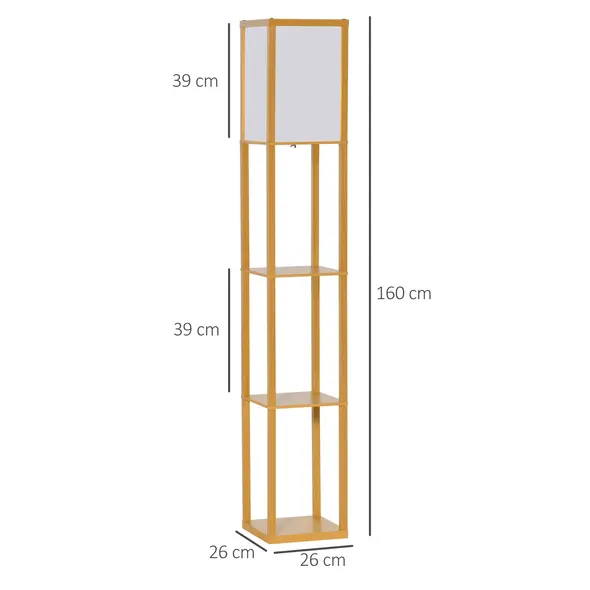 HOMCOM 3-Tier Floor Lamp, Floor Light with Storage Shelf, Reading Standing Lamp with Acrylic Shade for Living Room, Bedroom, Kitchen, Dining Room, Office, Dorm, 160cm, Natural - 2