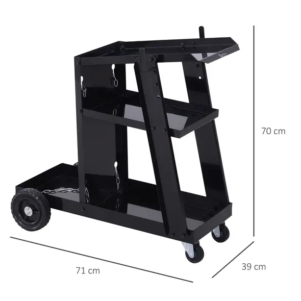 DURHAND Welding Cart Welder Trolley Garage for Gas Bottles w/ Safety Chain, Wheels, Black - 2