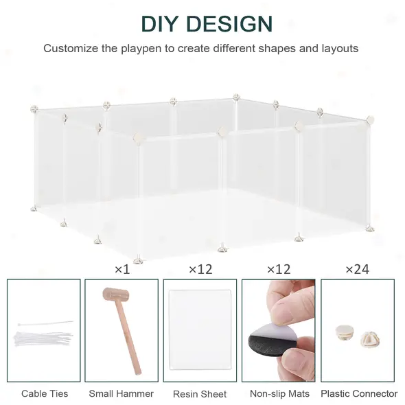 PawHut Pet Playpen DIY Small Animal Cage Open Enclosure Portable Plastic Fence 12 Panels for Hedgehog Guinea Pig White - 3