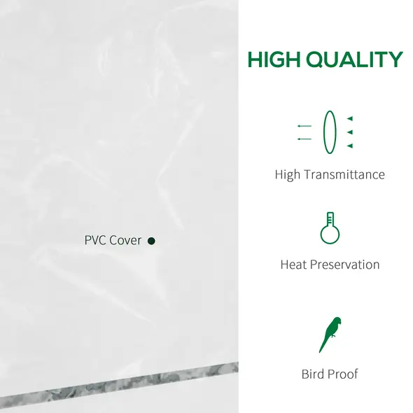 Outsunny Walk in Greenhouse with 4-Tier 8 Shelves, Green House with Hemmed Cover, Roll-up Zipped Door, Steel Frame, 143 x 73 x 195cm - 3