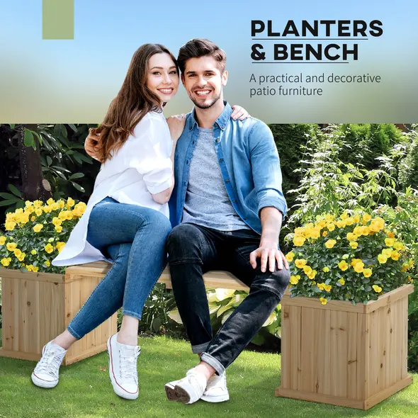 Outsunny 37L Wooden Garden Planter & Bench Combination Garden Raised Bed Patio Park Natural 176 x 38 x 40 cm - 3