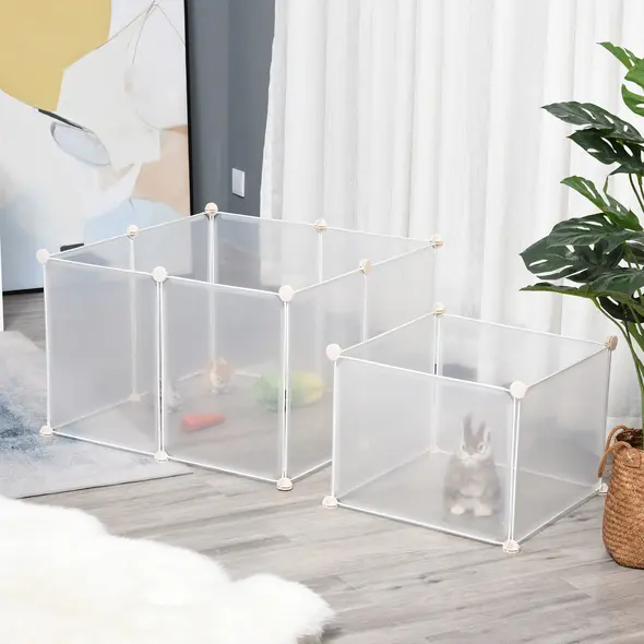 PawHut Pet Playpen DIY Small Animal Cage Open Enclosure Portable Plastic Fence 12 Panels for Hedgehog Guinea Pig White - 8