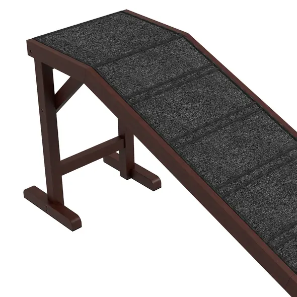 PawHut Pet Ramp for Dogs with Non-Slip Carpet and Top Platform - Brown & Grey - 7