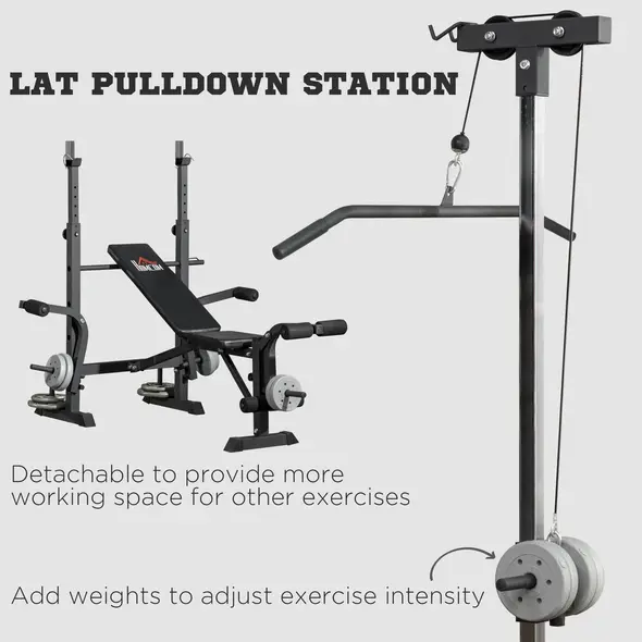 HOMCOM Adjustable Weight Bench with Pulley System, Incline Bench Press Set with Squat Rack, Leg Developer, Butterfly and Weight Storage, for Home Gym Full Body Workout - 4