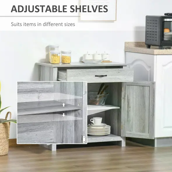 HOMCOM Farmhouse Barn Door Sideboard Storage Cabinet Coffee Bar for LIVING Room – Grey Grain - 5