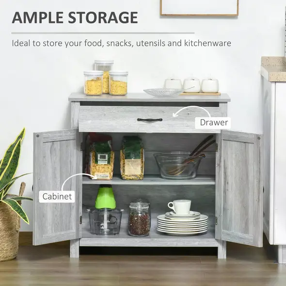 HOMCOM Farmhouse Barn Door Sideboard Storage Cabinet Coffee Bar for LIVING Room – Grey Grain - 7