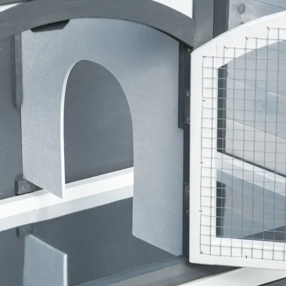 PawHut Rabbit Hutch Outdoor Guinea Pig Hutch 2 Tier Wooden Cage w/ Ramp, Divider, Openable Roof, 125 x 48 x 100cm - Grey - 7