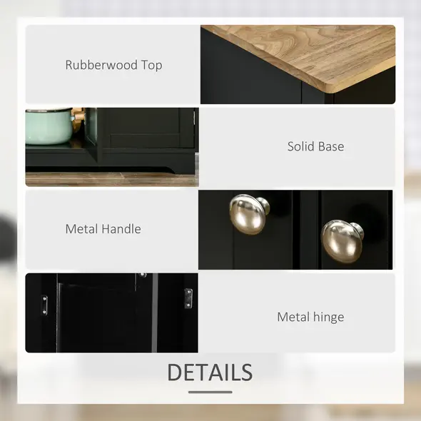 HOMCOM Sideboard with Rubberwood Top and Adjustable Shelves for Dining Room, Kitchen - Black - 5