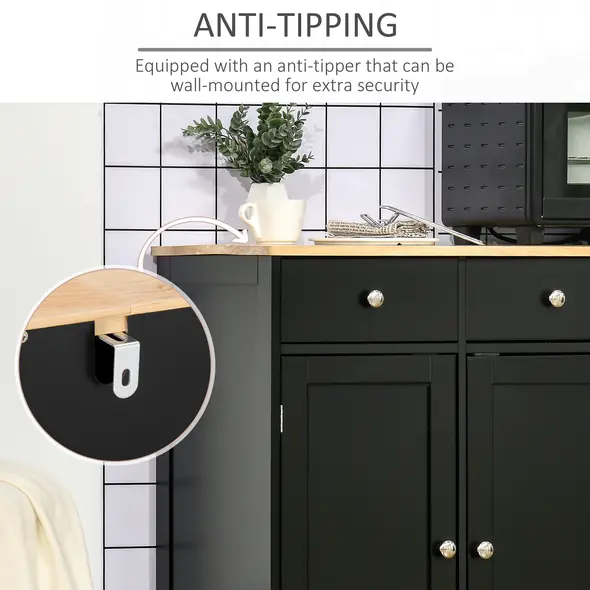 HOMCOM Sideboard with Rubberwood Top and Adjustable Shelves for Dining Room, Kitchen - Black - 6