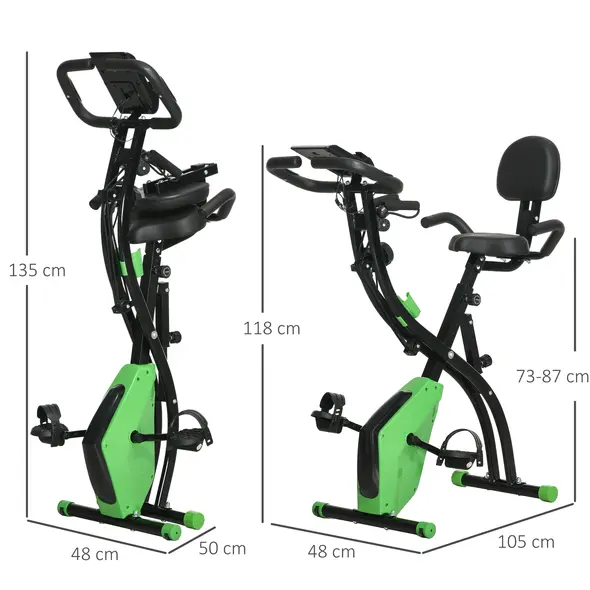HOMCOM 2-in-1 Folding Exercise Bike with 8-Level Magnetic Resistance, Arm Resistance Band, Pulse Sensor, Green - 2