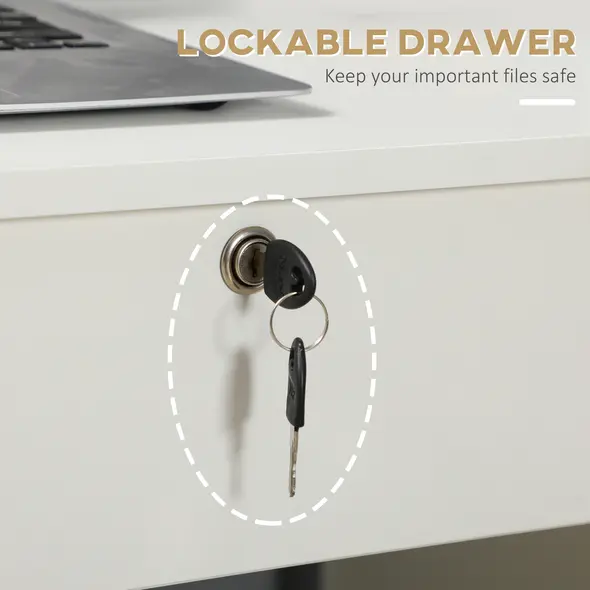 HOMCOM Computer Desk, Home Office Desk with Lockable Drawer, Storage Shelf for Study Bedroom, 110 x 50 x 76 cm, White - 3