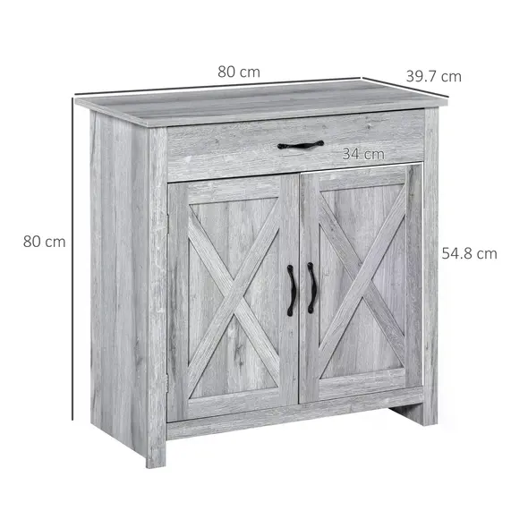 HOMCOM Farmhouse Barn Door Sideboard Storage Cabinet Coffee Bar for LIVING Room – Grey Grain - 3
