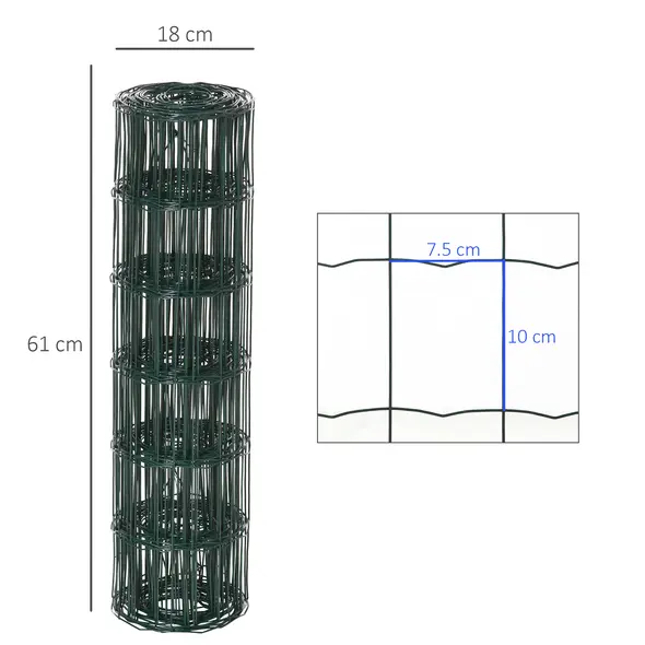 PawHut 0.6M x 10M Chicken Wire Mesh Roll Rabbit Poultry Animal Fence PVC Coated Steel Metal Garden Netting Fencing - 2