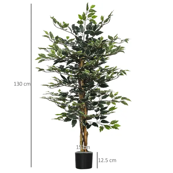 HOMCOM 4.5ft Ficus Artificial Plant with Realistic Leaves, Potted Fake Tree for Home Office Indoor Decor, Green - 2