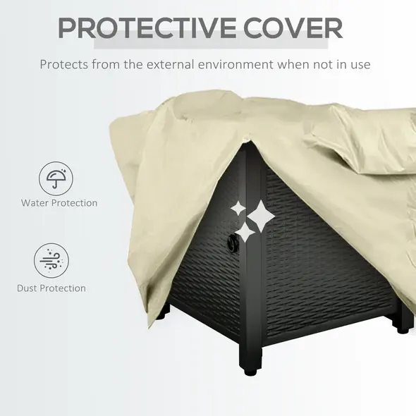 Outsunny Square Propane Gas Fire Pit Table, 40000 BTU Rattan Smokeless Firepit Patio Heater with Protective Cover, Glass beads and Lid, 71cm x 71cm x 63cm, Black - 6