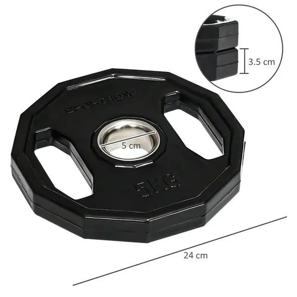 SPORTNOW Olympic Weight Plates Set, Metal and Rubber Bumper Plates Weights Discs with 2"/5cm Holes, for Home Gym Weight Lifting Strength Training, 2 x 5kg, Black - 2